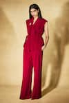 Buy_Nirmooha_Red Microfiber Shawl Neck Flame Tie Jacket And Pant Set _Online_at_Aza_Fashions