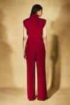Shop_Nirmooha_Red Microfiber Shawl Neck Flame Tie Jacket And Pant Set _at_Aza_Fashions