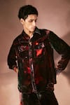 Nirmooha_Black Velvet Flame Pattern Shirt With Pant _at_Aza_Fashions