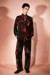 Buy_Nirmooha_Black Velvet Flame Pattern Shirt With Pant _at_Aza_Fashions