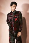 Buy_Nirmooha_Black Velvet Flame Pattern Shirt With Pant 
