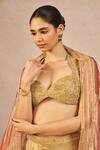 Masaba_Gold Tissue Embroidery, Stones, Sequins, Fasl E Gul 12 Kalis Bridal Lehenga Set _Online_at_Aza_Fashions