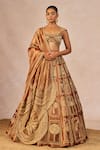 Buy_Masaba_Brown Tissue Embroidery, Sequins, Beads, Sitara 12 Kalis Bridal Lehenga Set _at_Aza_Fashions