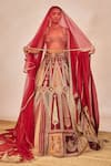 Buy_Masaba_Red Tissue, Silk, Organza Tenu Takdi Ravah 12 Kalis Bridal Lehenga Set _at_Aza_Fashions