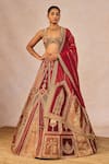 Masaba_Red Tissue, Silk, Organza Tenu Takdi Ravah 12 Kalis Bridal Lehenga Set _at_Aza_Fashions