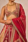 Shop_Masaba_Red Tissue, Silk, Organza Tenu Takdi Ravah 12 Kalis Bridal Lehenga Set 