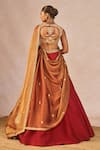 Shop_Masaba_Red Dupion, Tissue Embroidery, Tassels, Zari Baat Ban Gayi 10 Kalis Lehenga Set _at_Aza_Fashions