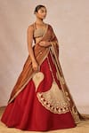 Masaba_Red Dupion, Tissue Embroidery, Tassels, Zari Baat Ban Gayi 10 Kalis Lehenga Set _Online_at_Aza_Fashions