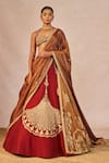 Buy_Masaba_Red Dupion, Tissue Embroidery, Tassels, Zari Baat Ban Gayi 10 Kalis Lehenga Set _at_Aza_Fashions