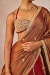 Masaba_Red Dupion, Tissue Embroidery, Tassels, Zari Baat Ban Gayi 10 Kalis Lehenga Set _at_Aza_Fashions