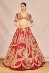 Masaba_Red Silk, Satin, Organza Mehakasa Paigaam 12 Kalis Bridal Lehenga Set _at_Aza_Fashions