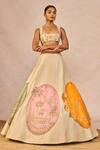 Masaba_Ivory Silk, Organza Embroidery, Patchwork, Mahek Ti Hui Chandni Lehenga Set _at_Aza_Fashions