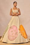 Shop_Masaba_Ivory Silk, Organza Patchwork, Embroidery, Mahek Ti Hui Chandni Lehenga Set _Online_at_Aza_Fashions