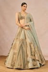 Buy_Masaba_Green Tissue, Organza Embroidery, Jaise Koi Sapna 12 Kalis Lehenga Set _at_Aza_Fashions