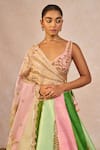 Masaba_Pink Silk, Organza, Tissue Embroidery, Gulposh 12 Kalis Pankha Lehenga Set _Online_at_Aza_Fashions