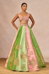 Masaba_Pink Silk, Organza, Tissue Embroidery, Gulposh 12 Kalis Pankha Lehenga Set _at_Aza_Fashions