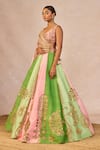 Buy_Masaba_Pink Silk, Organza, Tissue Embroidery, Gulposh 12 Kalis Pankha Lehenga Set 