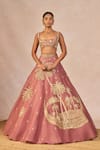 Buy_Masaba_Pink Organza Embroidery, Zari, Crystals, Pyaar Ke Charche 12 Kalis Lehenga Set _Online_at_Aza_Fashions