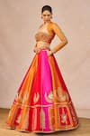 Masaba_Orange Silk, Net, Organza Embroidery, Stones, Patakha 12 Kalis Lehenga Set _Online_at_Aza_Fashions