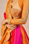 Shop_Masaba_Orange Silk, Net, Organza Embroidery, Stones, Patakha 12 Kalis Lehenga Set _Online_at_Aza_Fashions