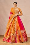 Buy_Masaba_Orange Silk, Net, Organza Embroidery, Stones, Patakha 12 Kalis Lehenga Set _at_Aza_Fashions