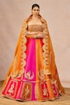 Shop_Masaba_Orange Silk, Net, Organza Embroidery, Stones, Patakha 12 Kalis Lehenga Set 