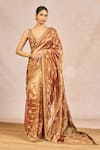 Buy_Masaba_Rust Tissue Zari, Embroidery, Beads, Sequins Zard Sitara Saree With Blouse _at_Aza_Fashions
