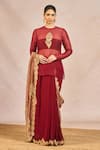 Masaba_Maroon Georgette, Tissue, Organza Mehakasa Paigaam Saree Set With Tunic _Online_at_Aza_Fashions