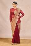Buy_Masaba_Maroon Georgette, Tissue, Organza Mehakasa Paigaam Saree Set With Tunic _Online_at_Aza_Fashions