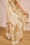 Shop_Masaba_Ivory Crepe Embroidery, Zari Leaf Neck Namkeen Saree With Blouse 