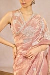 Masaba_Blush Tissue Embroidery, Zari, Tassels V-neck Chandni Saree With Bustier _at_Aza_Fashions