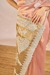 Buy_Masaba_Blush Tissue Embroidery, Zari, Tassels V-neck Chandni Saree With Bustier 
