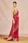 Masaba_Red Dupion, Organza, Jacquard, Silk Embroidery, Baat Ban Gyi Saree With Bustier _Online_at_Aza_Fashions