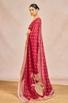 Buy_Masaba_Red Dupion, Organza, Jacquard, Silk Embroidery, Baat Ban Gyi Saree With Bustier _Online_at_Aza_Fashions
