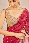 Shop_Masaba_Red Dupion, Organza, Jacquard, Silk Embroidery, Baat Ban Gyi Saree With Bustier 