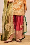Masaba_Orange Chanderi, Tissue Embroidery, Zari V-neck Garam Masala Kurta Set _Online_at_Aza_Fashions