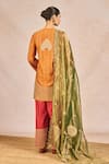 Shop_Masaba_Orange Chanderi, Tissue Embroidery, Zari V-neck Garam Masala Kurta Set _at_Aza_Fashions