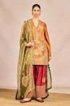 Buy_Masaba_Orange Chanderi, Tissue Embroidery, Zari V-neck Garam Masala Kurta Set _at_Aza_Fashions