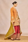 Shop_Masaba_Rust Chanderi Embroidery, Zari, Lace, Sequins V-neck Garam Masala Kurta Set _at_Aza_Fashions