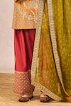Masaba_Rust Chanderi Embroidery, Zari, Lace, Sequins V-neck Garam Masala Kurta Set _at_Aza_Fashions