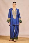 Masaba_Blue Chanderi, Organza Embroidery, Patchwork, Lace, Dil Jaanta Hai Kurta Set _at_Aza_Fashions