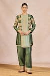 Masaba_Green Silk, Organza Embroidery, Cut Work Round Neck Jaise Koi Sapna Kurta Set _at_Aza_Fashions