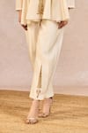 Buy_Masaba_Ivory Chanderi, Tissue Embroidery, Cut Work, Pehli Kiran Peplum Kurta Set _Online_at_Aza_Fashions