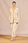 Shop_Masaba_Ivory Chanderi, Tissue Embroidery, Cut Work, Pehli Kiran Peplum Kurta Set _Online_at_Aza_Fashions