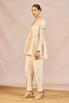Masaba_Ivory Chanderi, Tissue Embroidery, Cut Work, Pehli Kiran Peplum Kurta Set _at_Aza_Fashions