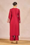 Masaba_Red Silk, Organza Embroidery, Patchwork, Zari V-neck Baat Ban Gyi Kurta Set _Online_at_Aza_Fashions