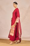 Shop_Masaba_Red Silk, Organza Embroidery, Patchwork, Zari V-neck Baat Ban Gyi Kurta Set _Online_at_Aza_Fashions