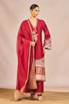 Buy_Masaba_Red Silk, Organza Embroidery, Patchwork, Zari V-neck Baat Ban Gyi Kurta Set _at_Aza_Fashions