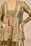 Buy_Masaba_Green Tissue Embroidery Plunge Neck, Khwabon Ki Shehzadi Kurta Set With Skirt _Online_at_Aza_Fashions