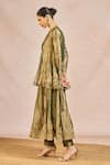 Masaba_Green Tissue Embroidery Plunge Neck, Khwabon Ki Shehzadi Kurta Set With Skirt _at_Aza_Fashions